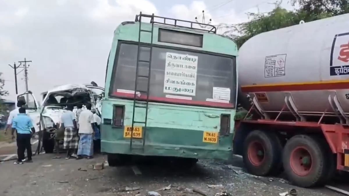 Tamil Nadu Accident: डिझेल टँकर, एलपीजी टँकर आणि महामंडळाच्या बसचा भीषण अपघात; 20 हून अधिक जण जखमी (Video)